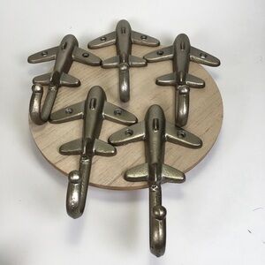 Metal Airplane Wall Hooks Set of 5